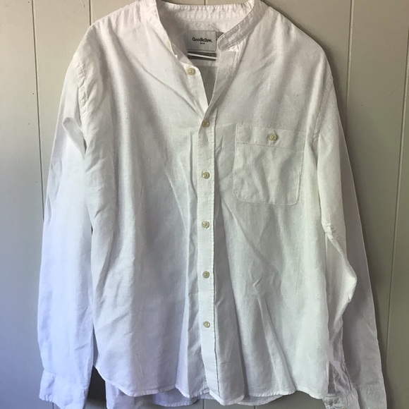 white collarless dress shirt
